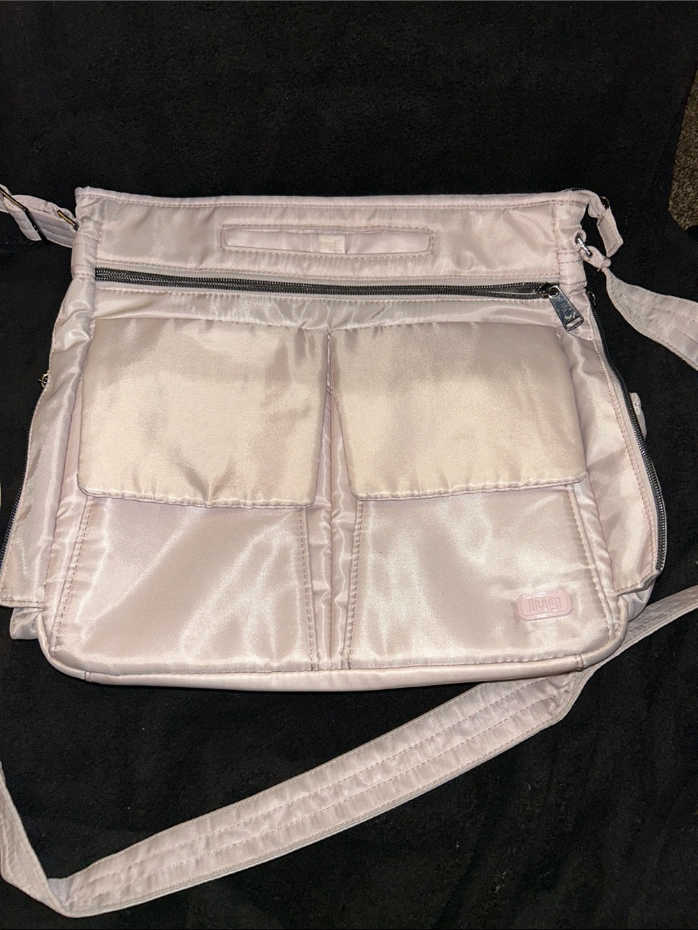LUG HAPPY CAMPER Pale Pink Satin Crossbody with Front Pockets